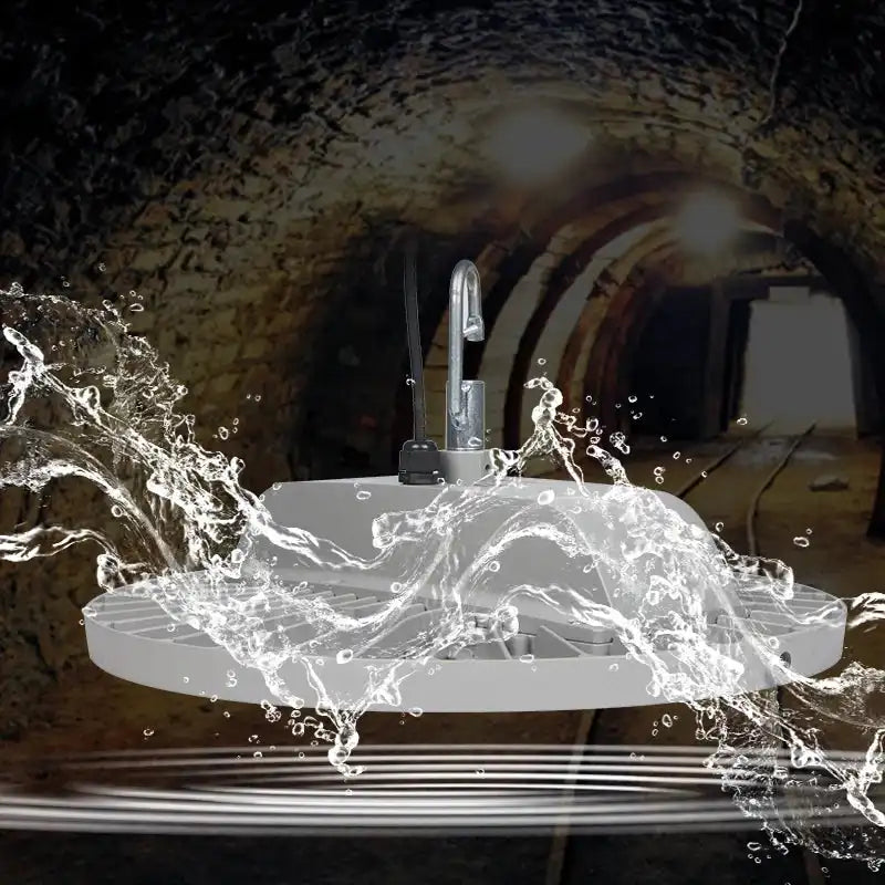 Waterproof LED high bay light with integrated water spray effect, ideal for underground tunnels or wet environments, SKU: FLP1