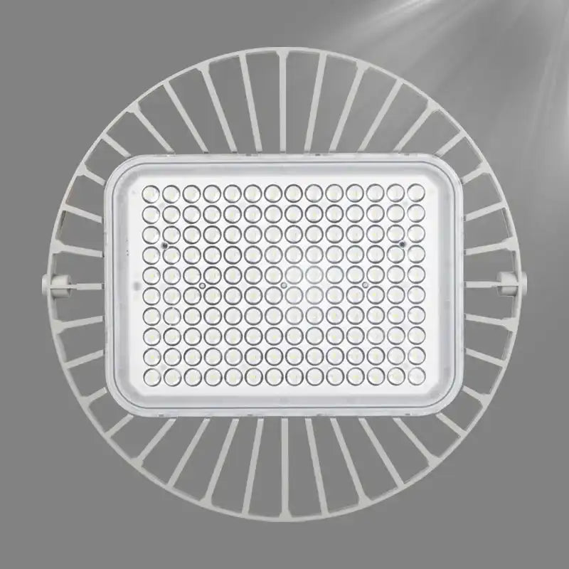 Front view of LED high bay light with multiple LED chips arranged in a grid, suitable for industrial lighting, SKU: FLP1
