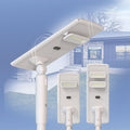 Residential Solar Street Light with BMS and soft radar dimming two wattage variants with house background