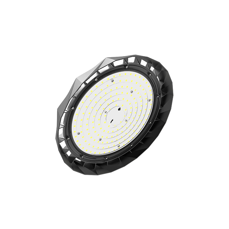 GF3 UFO LED High Bay Light 100W-300W Size Comparison White Background Showing Scalable Diamond-Cut UFO Housing for Different Wattage Options
