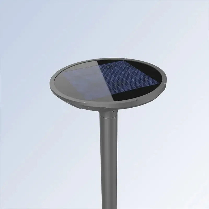 BT1 Garden Post Light Top View Showing Integrated Solar Panel on Round Disc Housing for Solar-Powered Outdoor Landscape Lighting

