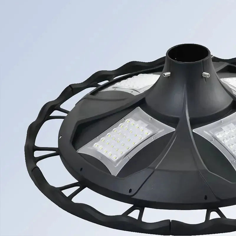 BT1 Garden Post Light Close-Up of Four-Module SMD LED Array with Decorative Lattice Frame and Pole Mount Connector for Outdoor Area Lighting

