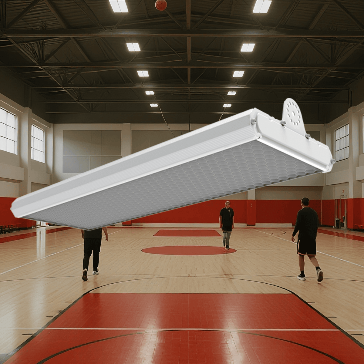 Anti-Glare LED Stadium Light QCD-GF1 installed in indoor basketball court gymnasium