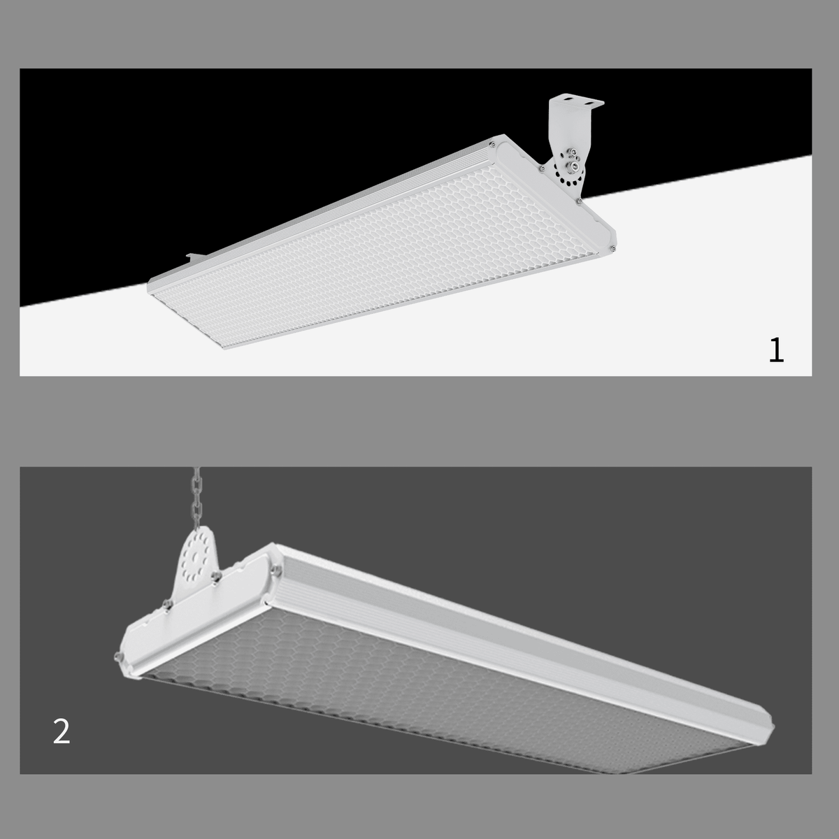 QCD-GF1 LED Stadium Light installation methods diagram – surface mount and suspension hook