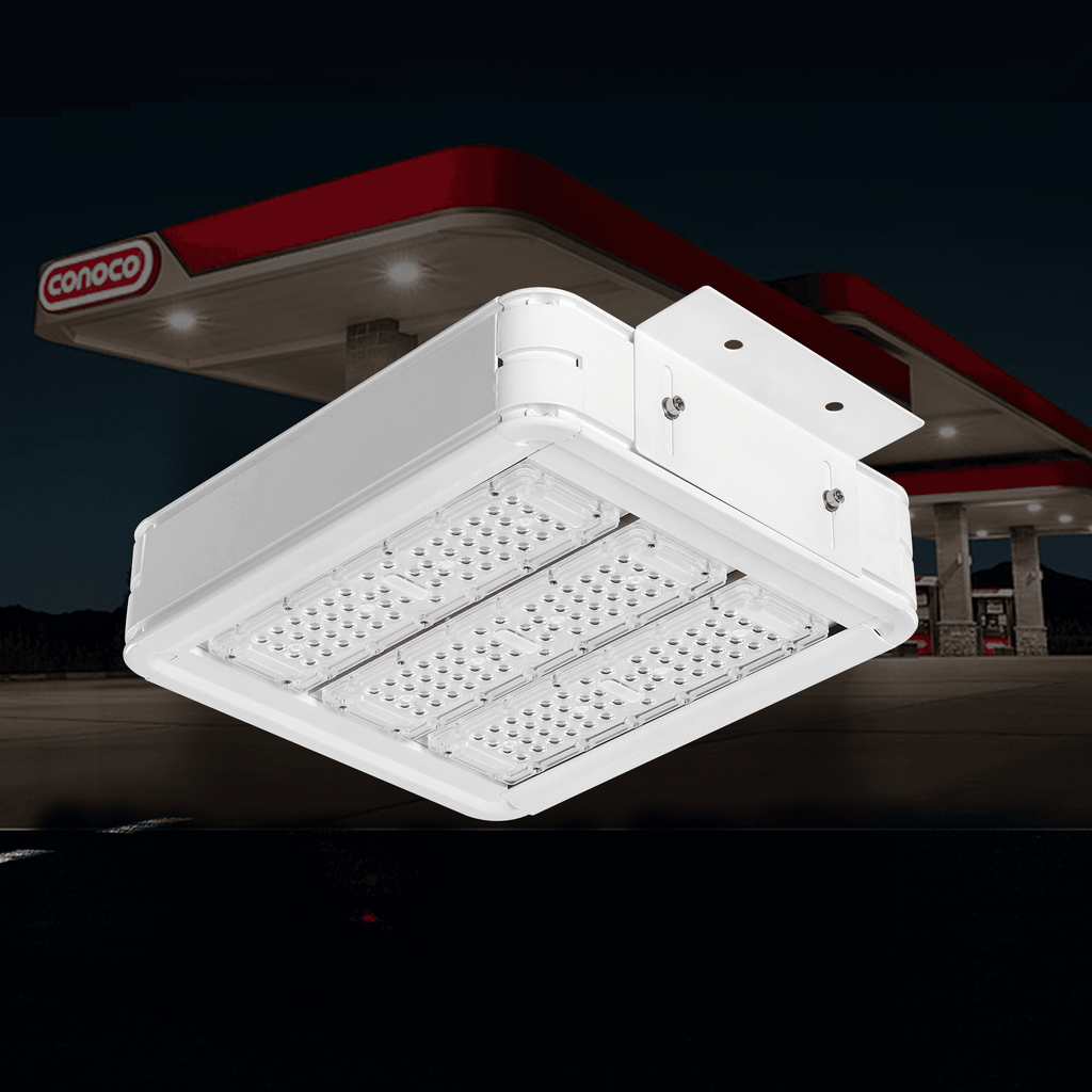 DCR2 LED Gas Station Canopy Light White Aluminum Housing with Three-Module LED Array and Surface Flush Mount Bracket for Outdoor Petrol Station Canopy Ceiling Lighting
