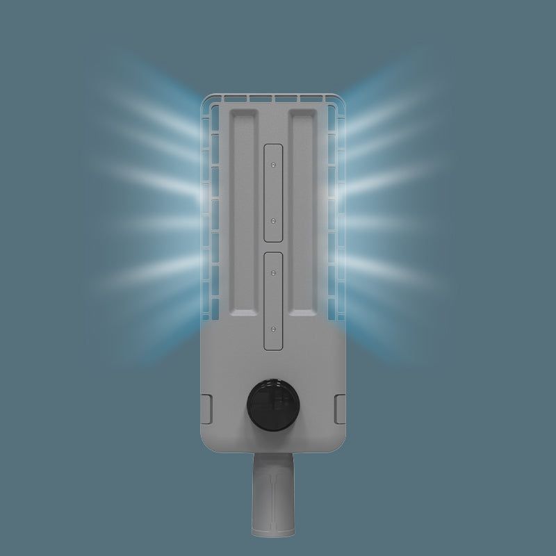 AEH6 LED Street Light Back View Showing Wide-Angle Light Distribution and Aluminum Housing with Pole Mount Connector

