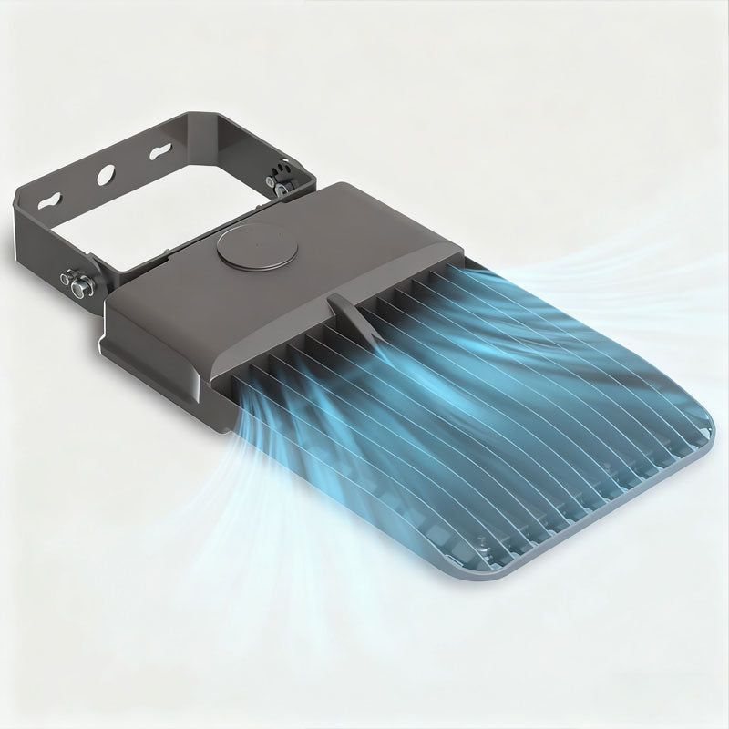 XH6 LED Street Light Heat Dissipation Airflow Visualization Showing Efficient Thermal Convection Through Aluminum Fin Heat Sink for Extended Lifespan

