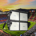 LED stadium flood light with multi-module adjustable design, black die-cast aluminum housing, used for outdoor sports stadiums, SKU: LS4