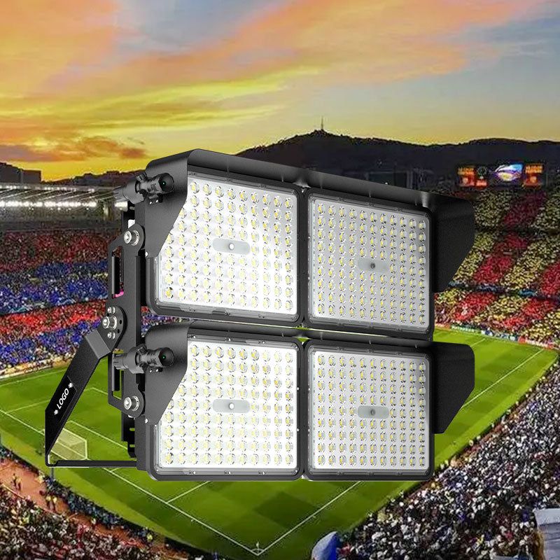 LED stadium flood light with multi-module adjustable design, black die-cast aluminum housing, used for outdoor sports stadiums, SKU: LS4