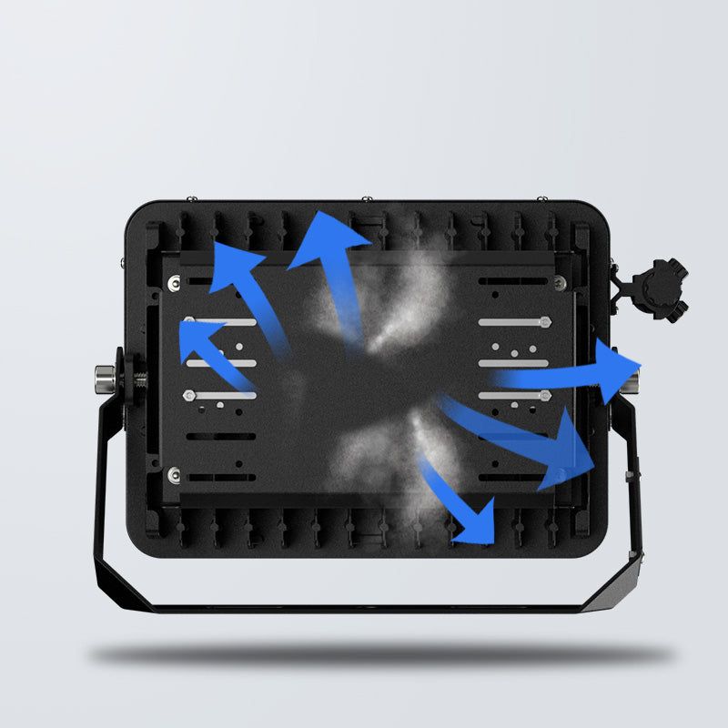 Back view of LED flood light showing airflow vents for cooling, black housing, suitable for outdoor lighting, SKU: LS4